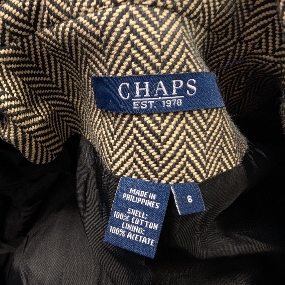 CHAPS Ralph Lauren Herringbone Blazer Jacket Black Tan Cotton Tailored Size 6 - Picture 3 of 16